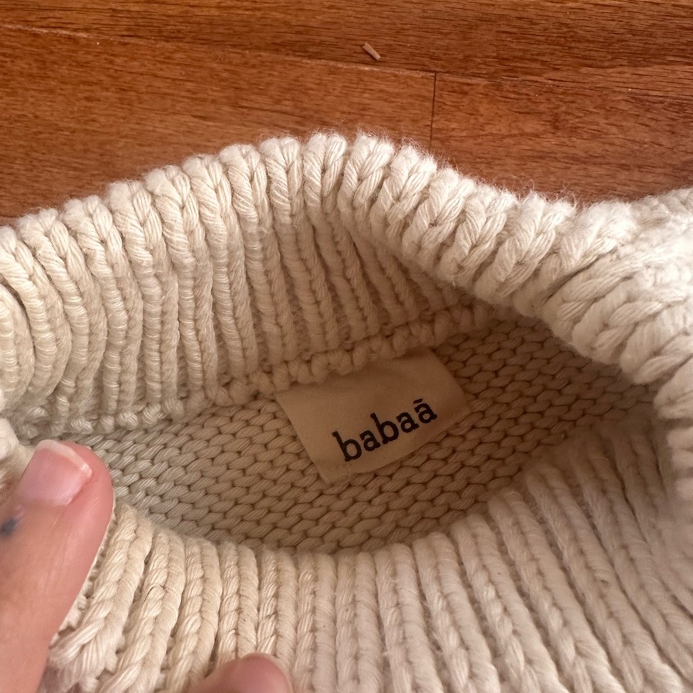 Babaa Cream Cowl Neck Sweater with Ribbed Knit